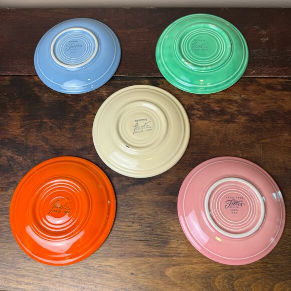 FiestaWare Set of 5 VINTAGE & Modern 6" Saucer Plate Ivory Red Light Green Rose - Picture 2 of 11